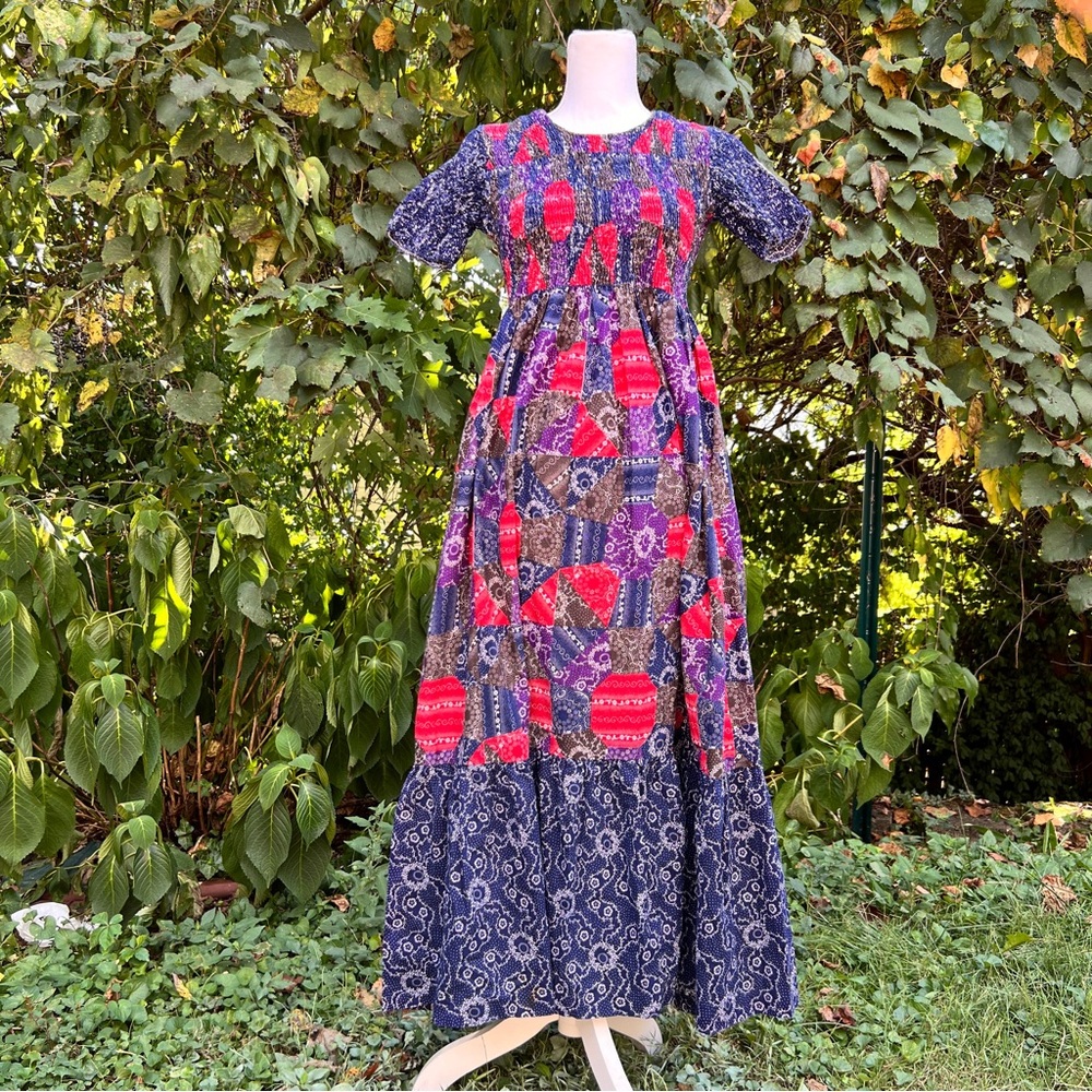 Vintage 1970’s Vickey Vaughn bandana patchwork prairie peasant maxi dress